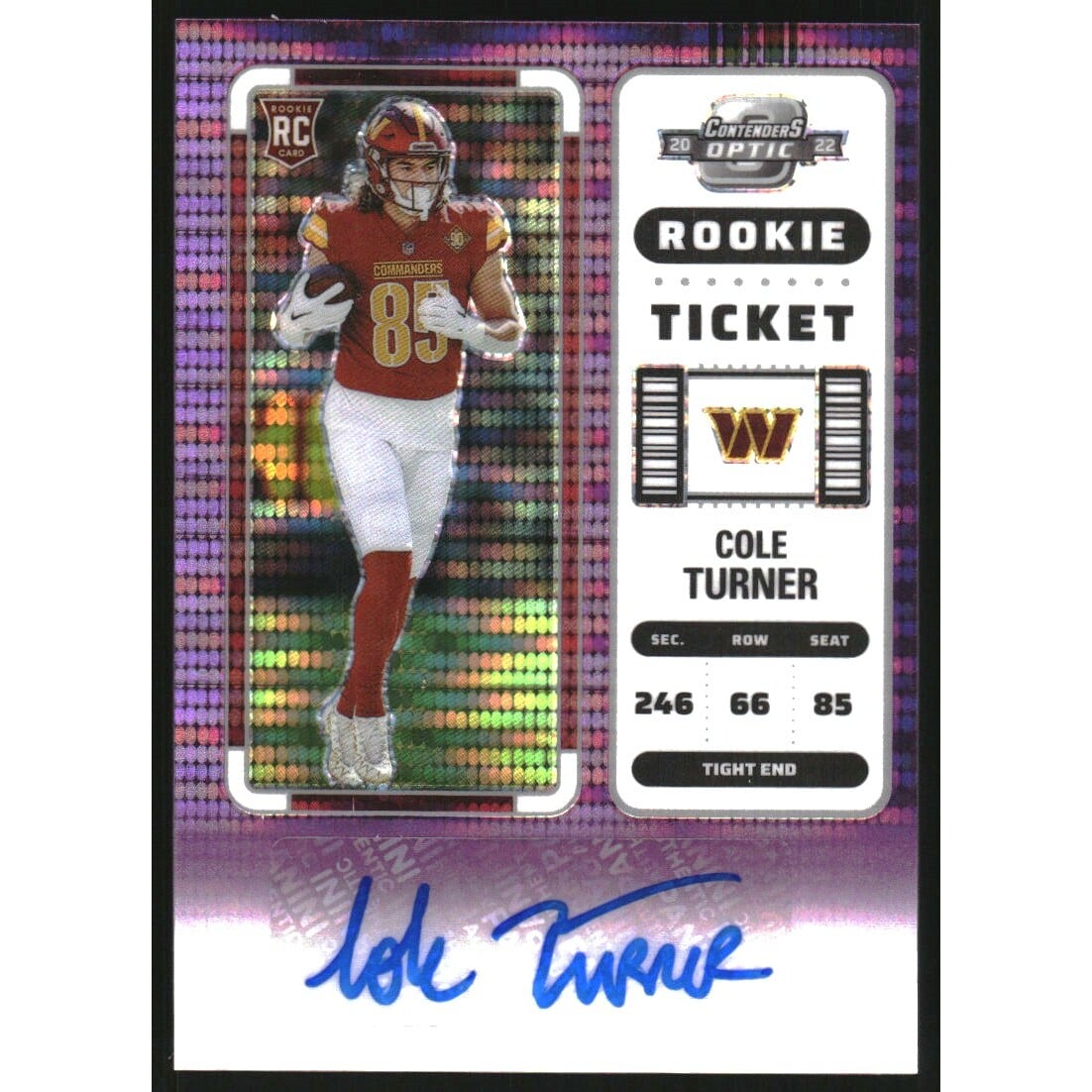 2022 Panini Contenders Optic Purple Pulsar #154 Cole Turner AU. rookie card picture