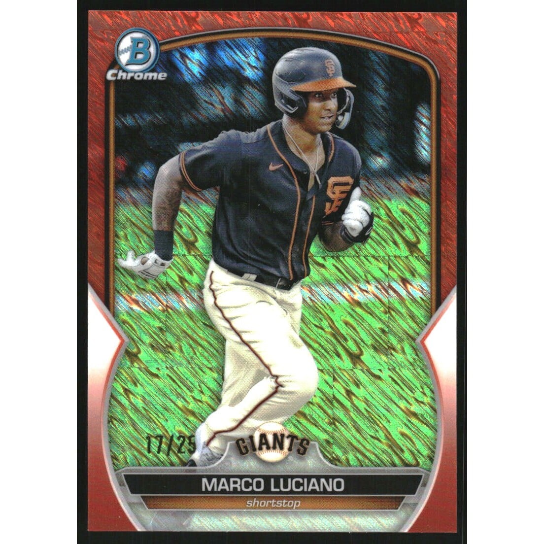 2023 Bowman Chrome Prospects Orange Shimmer Refractors #BCP43 Marco Luciano. rookie card picture
