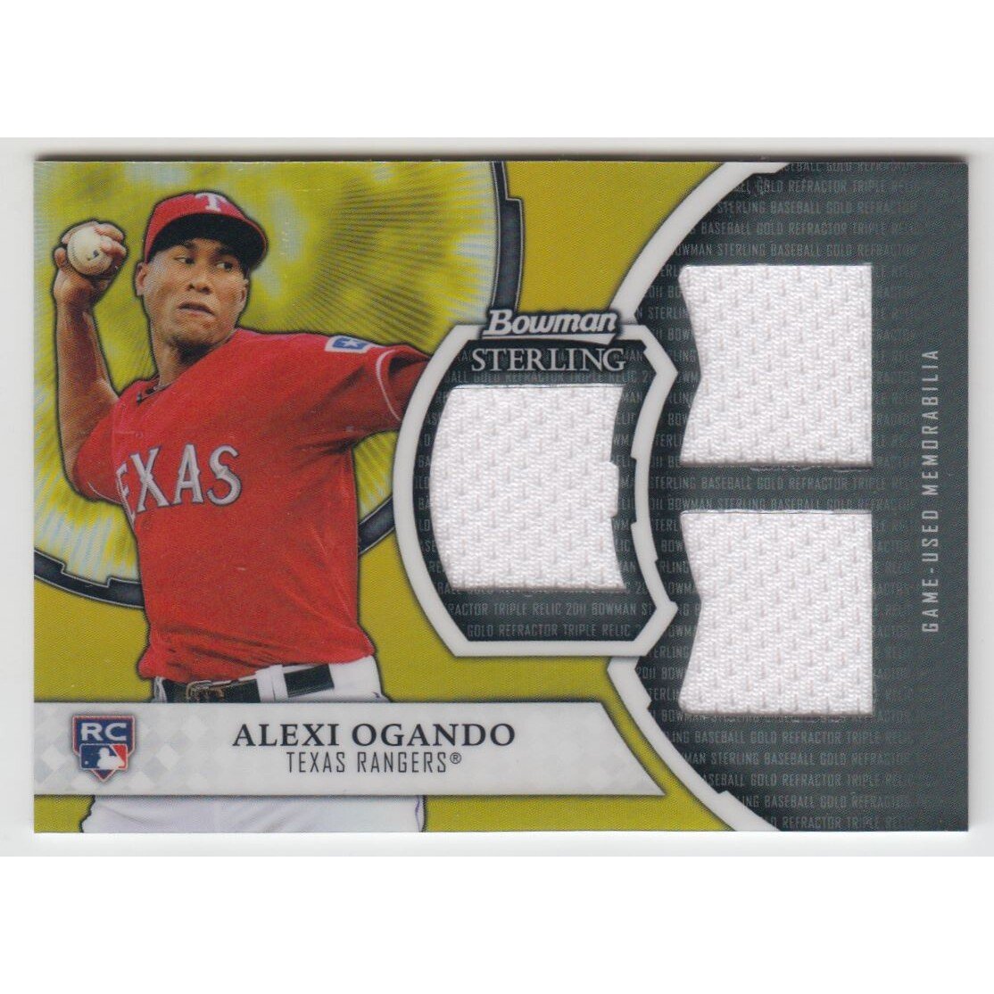 2011 Bowman Sterling Rookie Triple Relic Gold Refractors #AO Alexi Ogando. rookie card picture