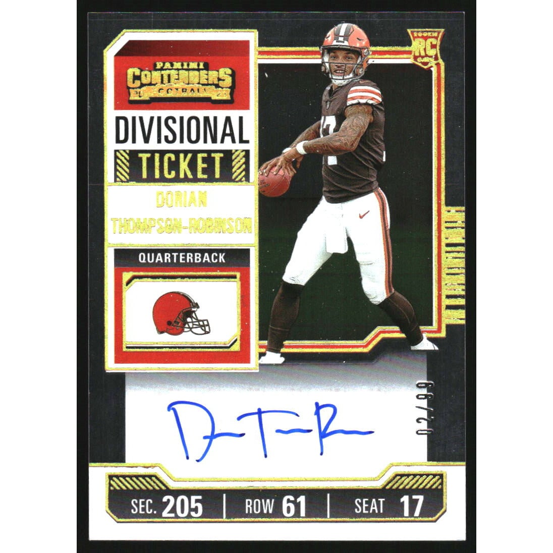 2023 Panini Contenders Divisional Ticket #110 Dorian Thompson-Robinson AU. rookie card picture