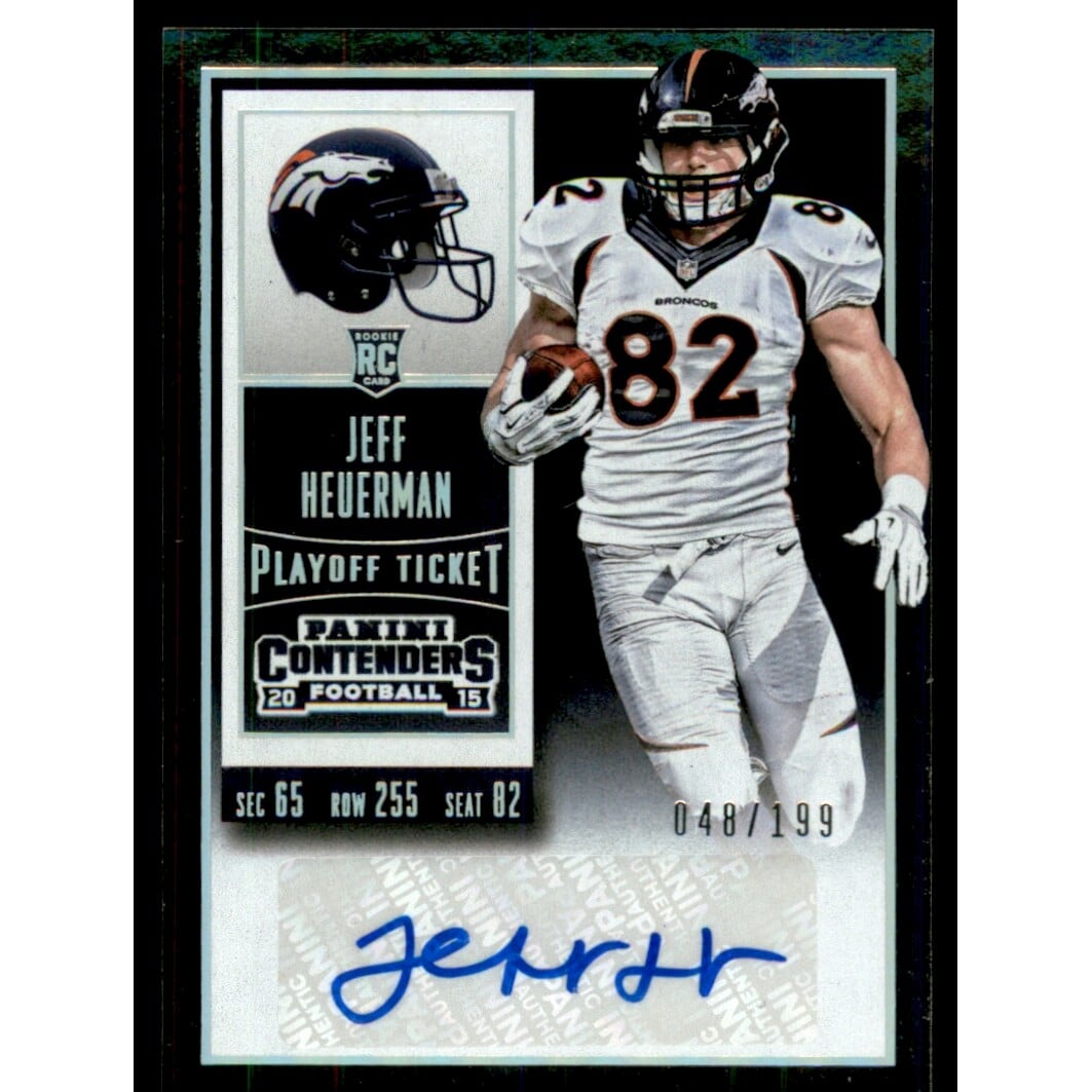2015 Panini Contenders Playoff Ticket #161 Jeff Heuerman AU/199. rookie card picture