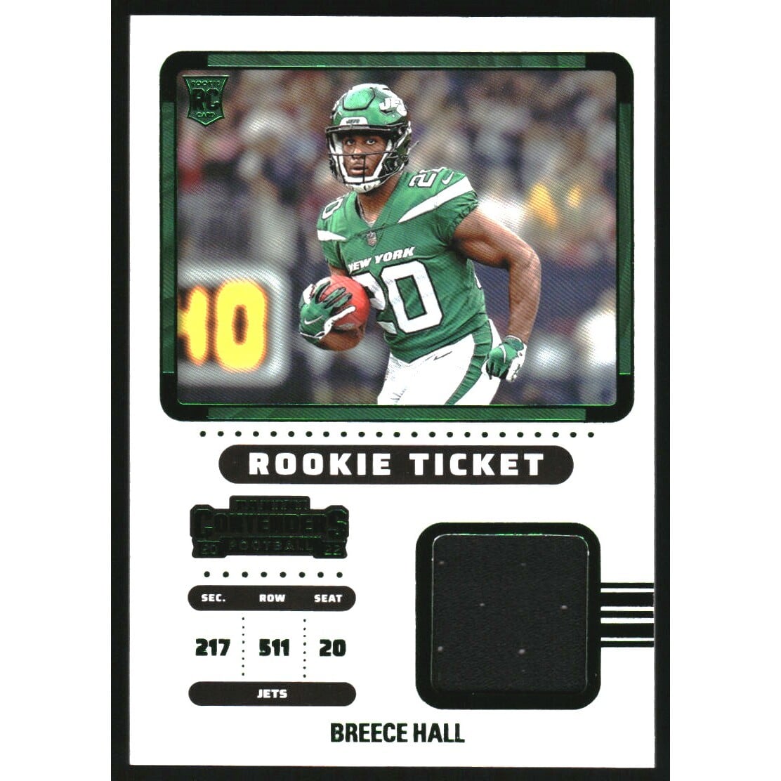 2022 Panini Contenders Rookie Ticket Swatches #5 Breece Hall. rookie card picture
