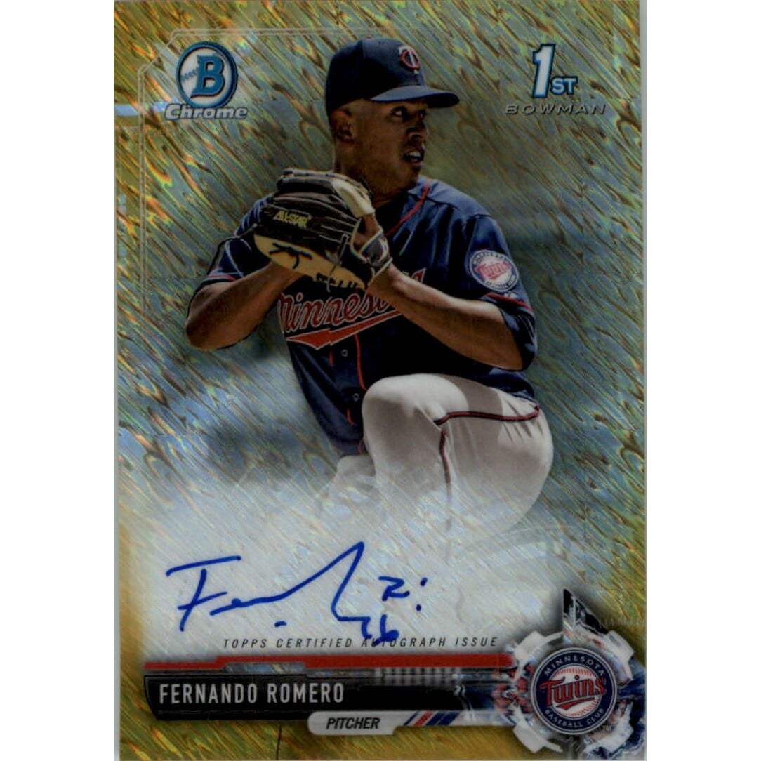 2017 Bowman Chrome Prospect Autographs Gold Shimmer Refractors #CPAFRO Fernando Romero. rookie card picture