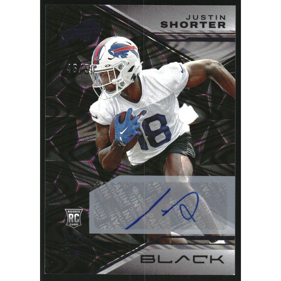 2023 Panini Black Rookies Autographs Royal #168 Justin Shorter. rookie card picture