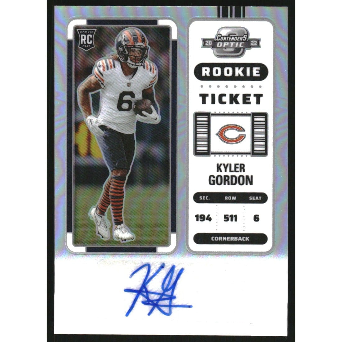 2022 Panini Contenders Optic Silver #183 Kyler Gordon AU. rookie card picture