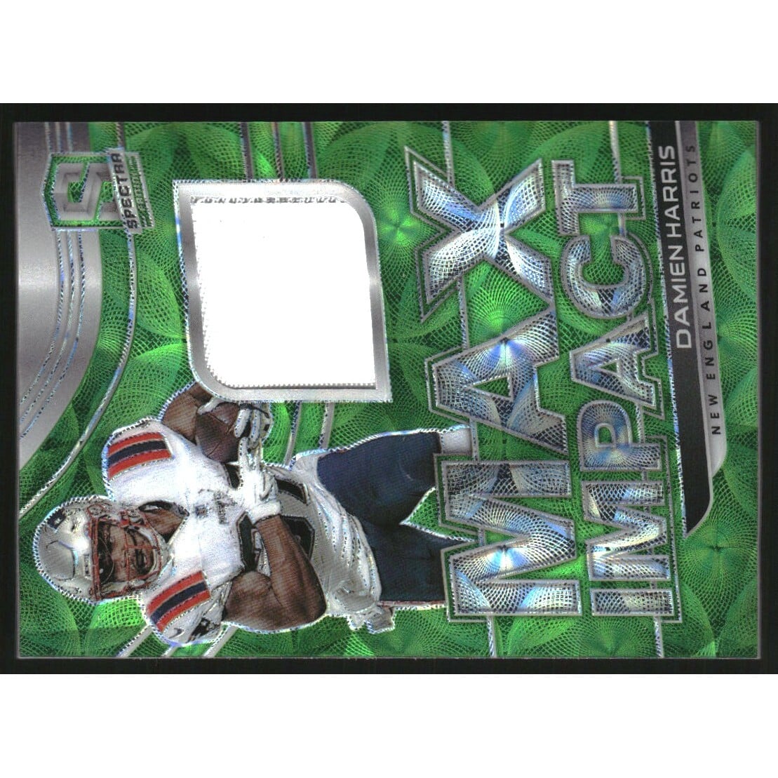 2021 Panini Spectra Max Impact Materials Neon Green #7 Damien Harris/35. rookie card picture