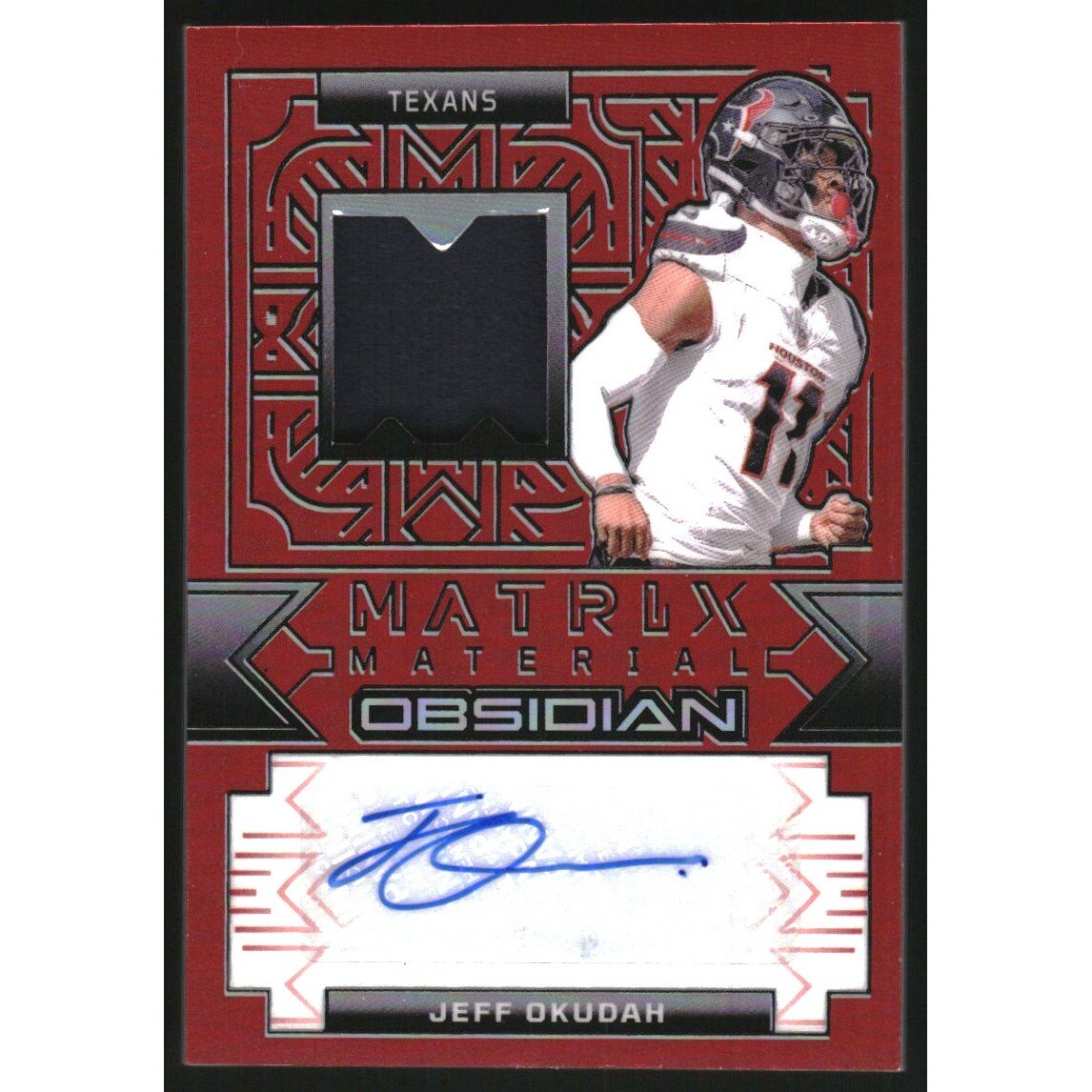 2024 Panini Obsidian Matrix Material Autographs Red #14 Jeff Okudah. rookie card picture