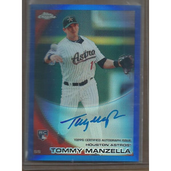 2010 Topps Chrome Rookie Autographs Blue Refractors #207 Tommy Manzella. rookie card picture
