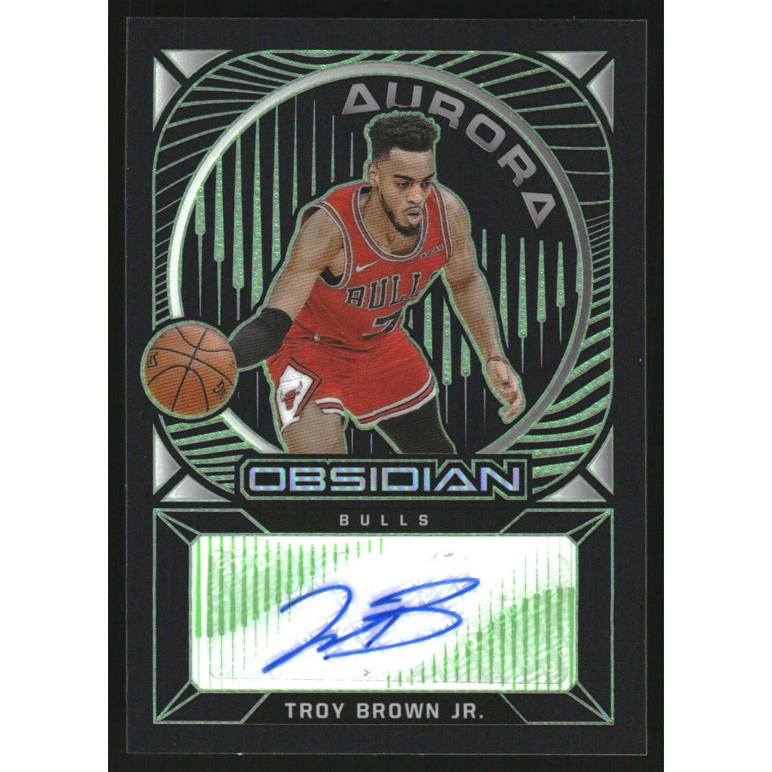 2020-21 Panini Obsidian Aurora Autographs Electric Etch Green #24 Troy Brown Jr./25. rookie card picture