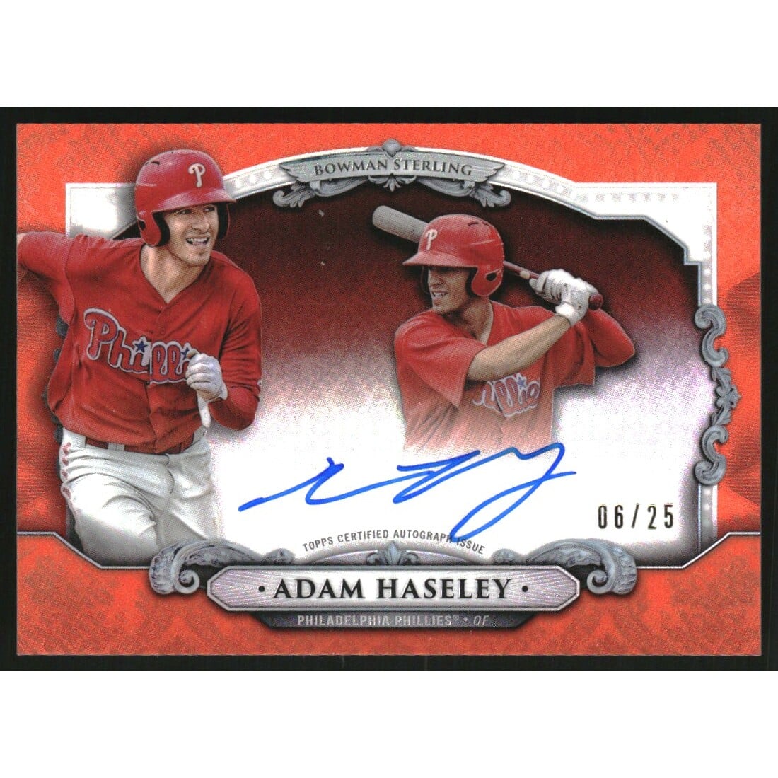 2018 Bowman Sterling Autographs Orange Refractors #BSAAH Adam Haseley. rookie card picture