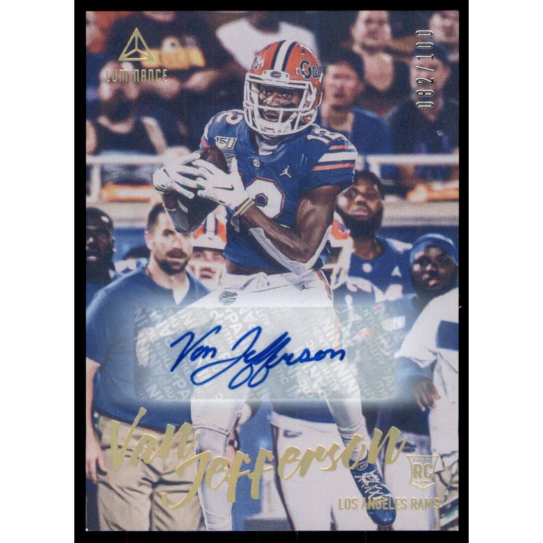 2020 Panini Luminance Rookie Luminance Autographs Gold #195 Van Jefferson/100. rookie card picture