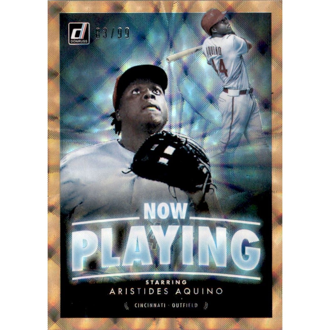 2020 Donruss Now Playing Gold #8 Aristides Aquino. rookie card picture