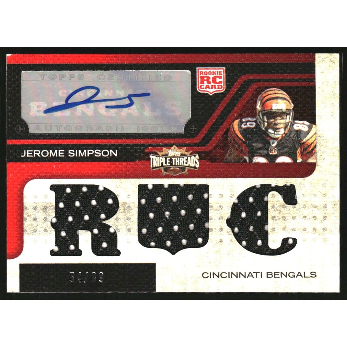 2008 Topps Triple Threads #125 Jerome Simpson JSY AU RC. rookie card picture