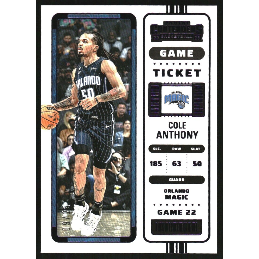 2022-23 Panini Contenders Game Ticket Purple #52 Cole Anthony. rookie card picture