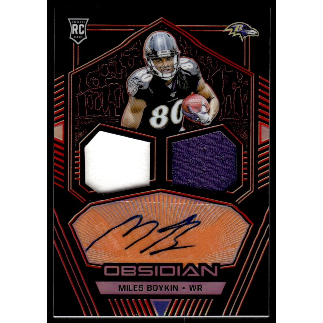 2019 Panini Obsidian Rookie Jersey Ink Electric Etch Orange #26 Miles Boykin. rookie card picture