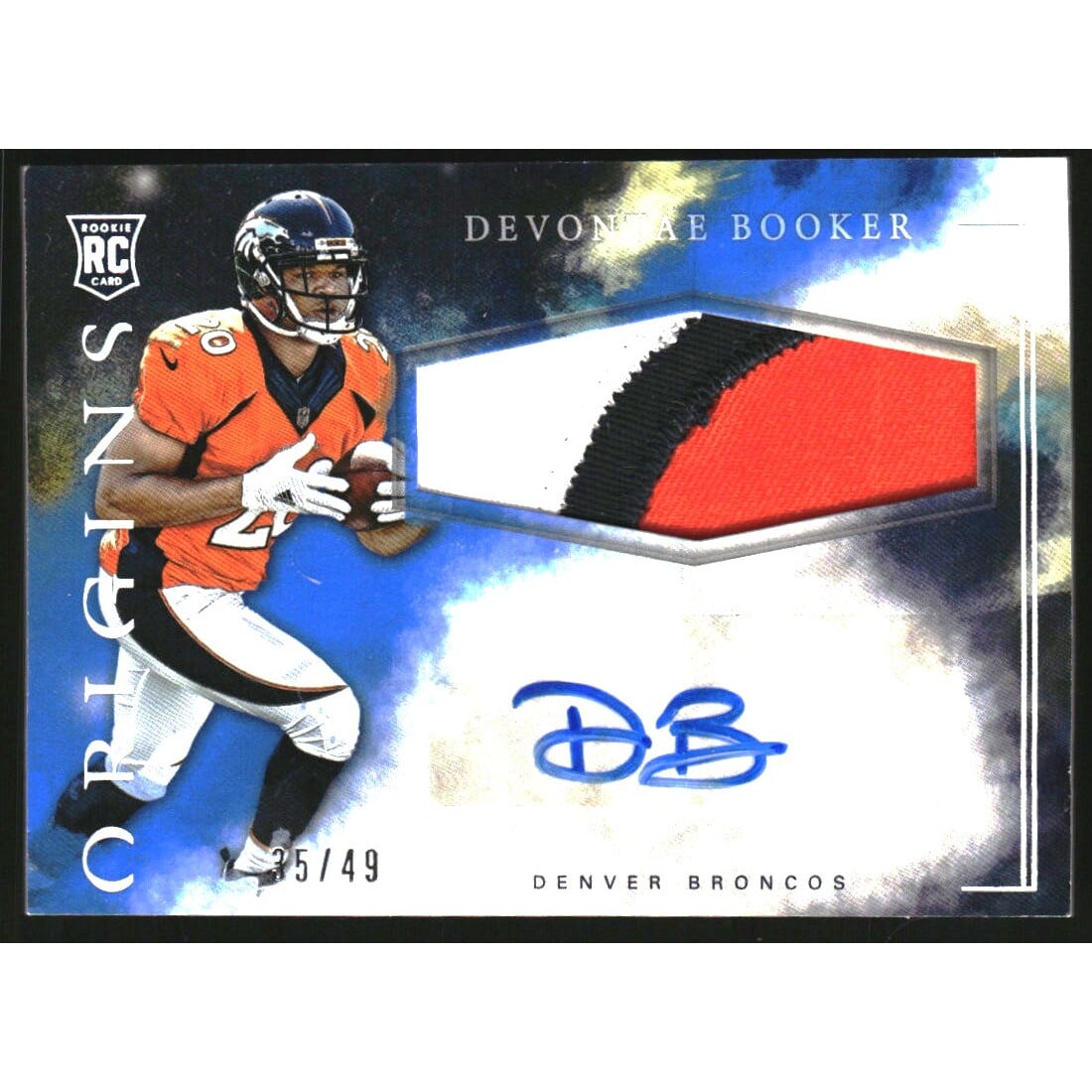 2016 Panini Origins Rookie Jumbo Patch Autographs Blue #RJPADB Devontae Booker. rookie card picture
