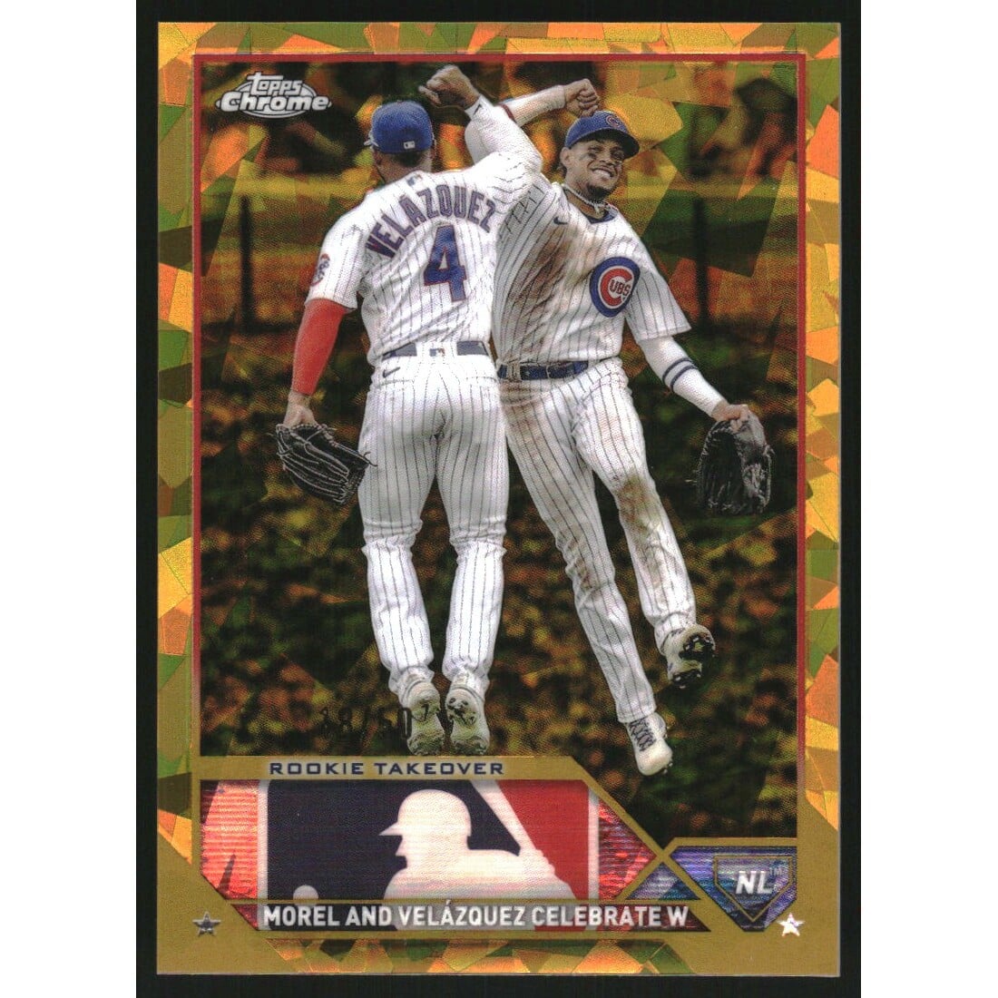 2023 Topps Chrome Sapphire Gold Refractors #376 Rookie Takeover/Christopher Morel/Nelson Velazquez. rookie card picture