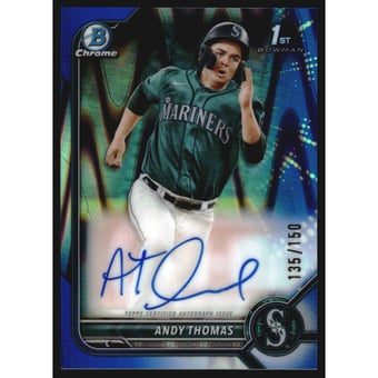 2022 Bowman Chrome Prospect Autographs Blue RayWave Refractors #CPAAT Andy Thomas