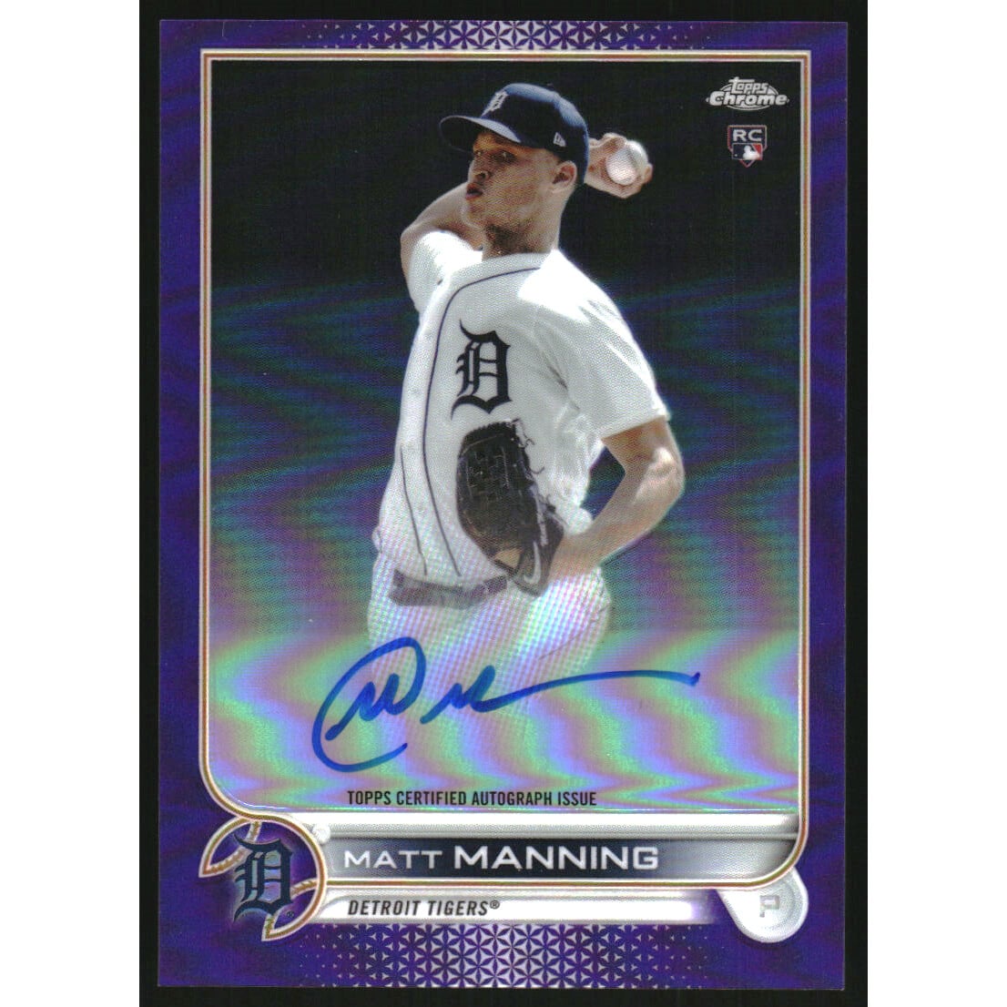 2022 Topps Chrome Rookie Autographs Purple Refractors #RAMM Matt Manning. rookie card picture