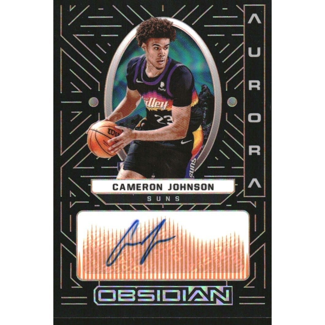 2021-22 Panini Obsidian Aurora Autographs Electric Etch Orange #27 Cameron Johnson/50. rookie card picture
