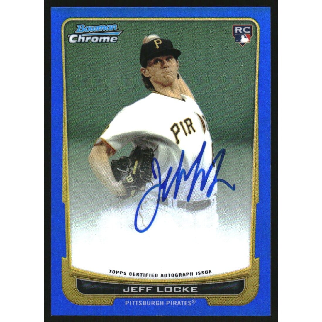2012 Bowman Chrome Rookie Autographs Blue Refractors #204 Jeff Locke/250. rookie card picture