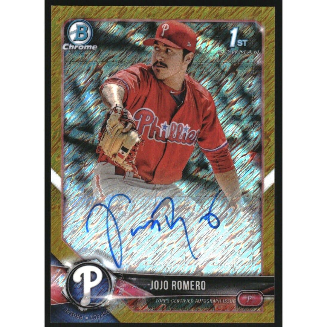 2018 Bowman Chrome Prospect Autographs Gold Shimmer Refractors #CPAJJR JoJo Romero. rookie card picture
