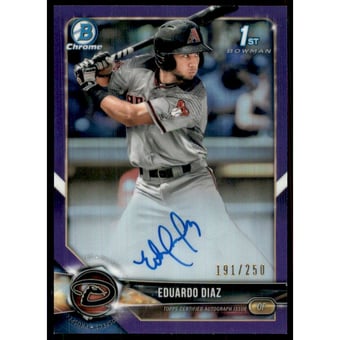 2018 Bowman Chrome Prospect Autographs Purple Refractors #BCPAED Eduardo Diaz