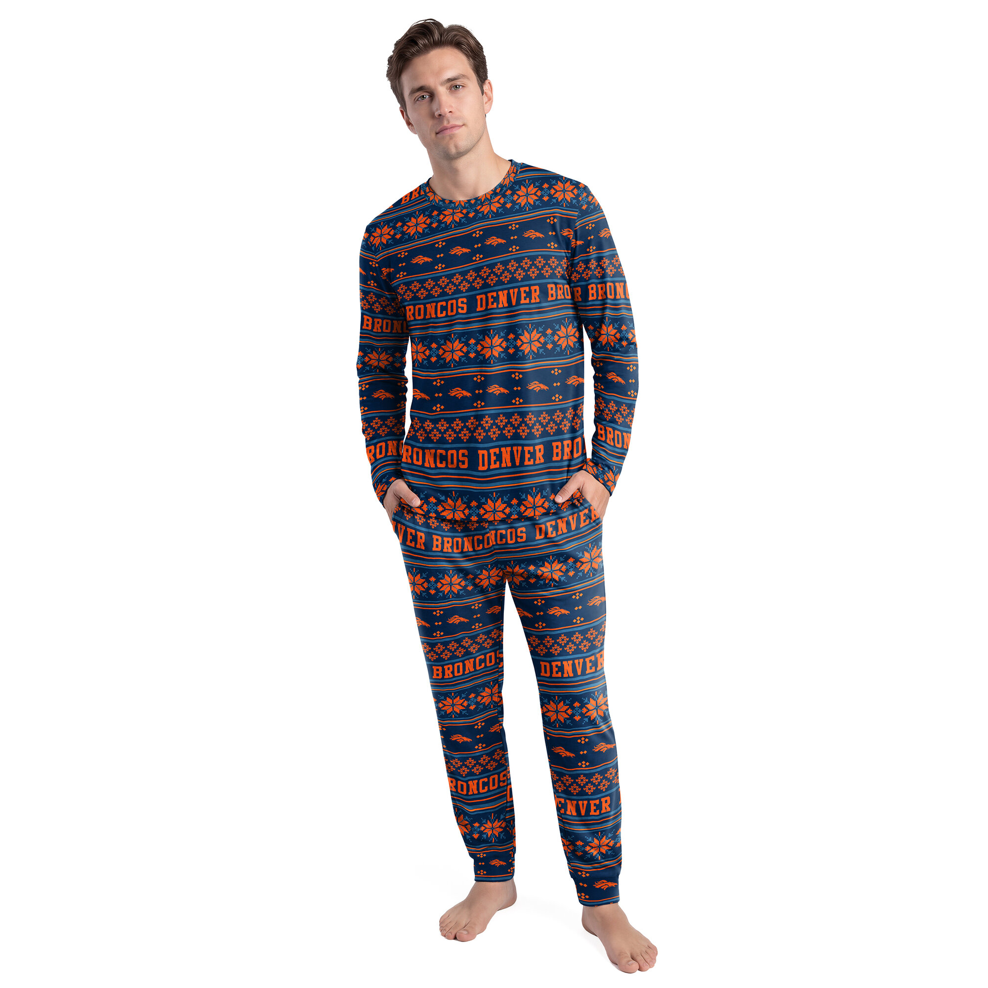 Men's Concepts Sport Navy Denver Broncos Jubilee Long Sleeve T-Shirt & Pant Set