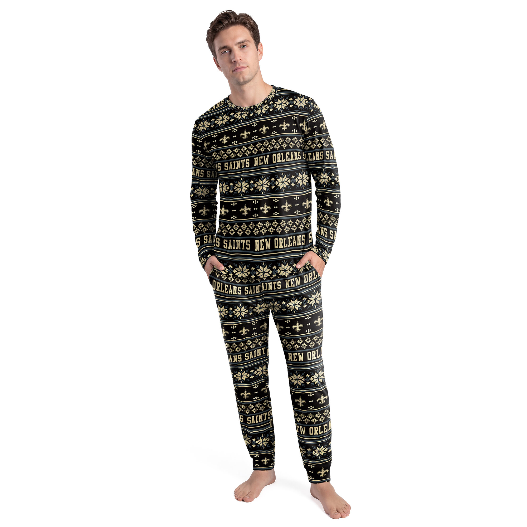 Men's Concepts Sport Black New Orleans Saints Jubilee Long Sleeve T-Shirt & Pant Set