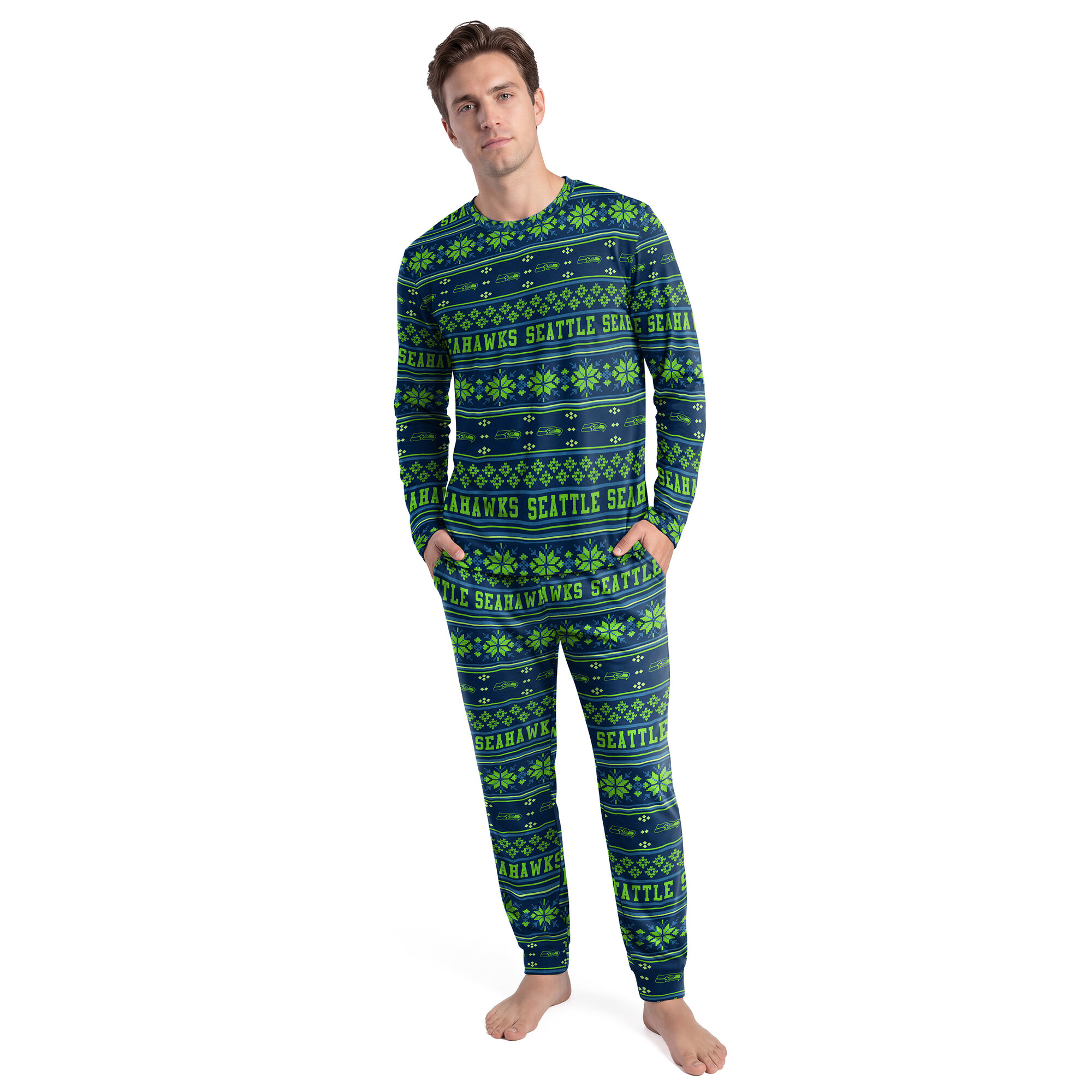 Men's Concepts Sport College Navy Seattle Seahawks Jubilee Long Sleeve T-Shirt & Pant Set