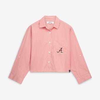Women's Gameday Social  Crimson Alabama Crimson Tide Cropped Striped Button-Down Shirt