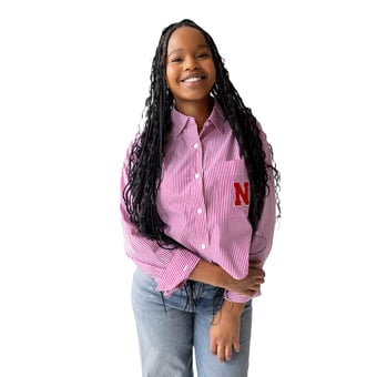 Women's Gameday Social  Scarlet Nebraska Huskers Cropped Striped Button-Down Shirt