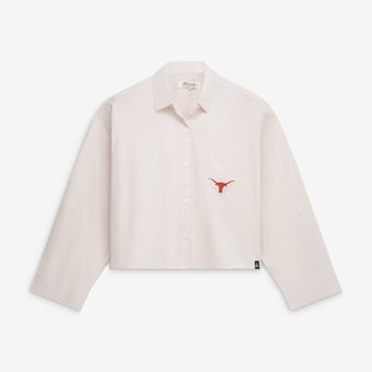 Women's Gameday Social  Oatmeal Texas Longhorns Cropped Striped Button-Down Shirt
