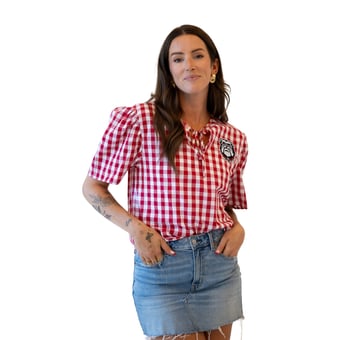Women's Gameday Social  Red Georgia Bulldogs All-Over Gingham Blouse