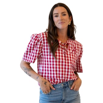Women's Gameday Social  Crimson Alabama Crimson Tide All-Over Gingham Blouse