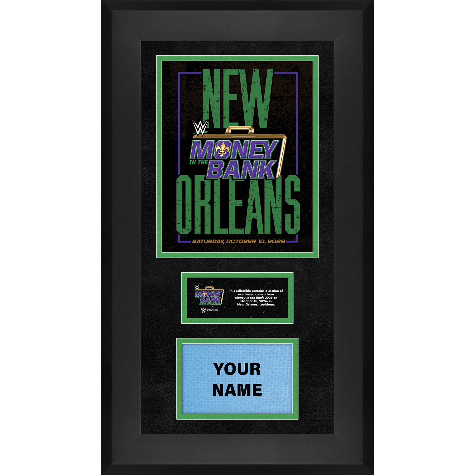 WWE Money In The Bank Framed 10″ x 20″ October 10, 2026 Name On Canvas Collage WWE Money In The Bank Framed 10″ x 20″ October 10, 2026 Name On Canvas Collage