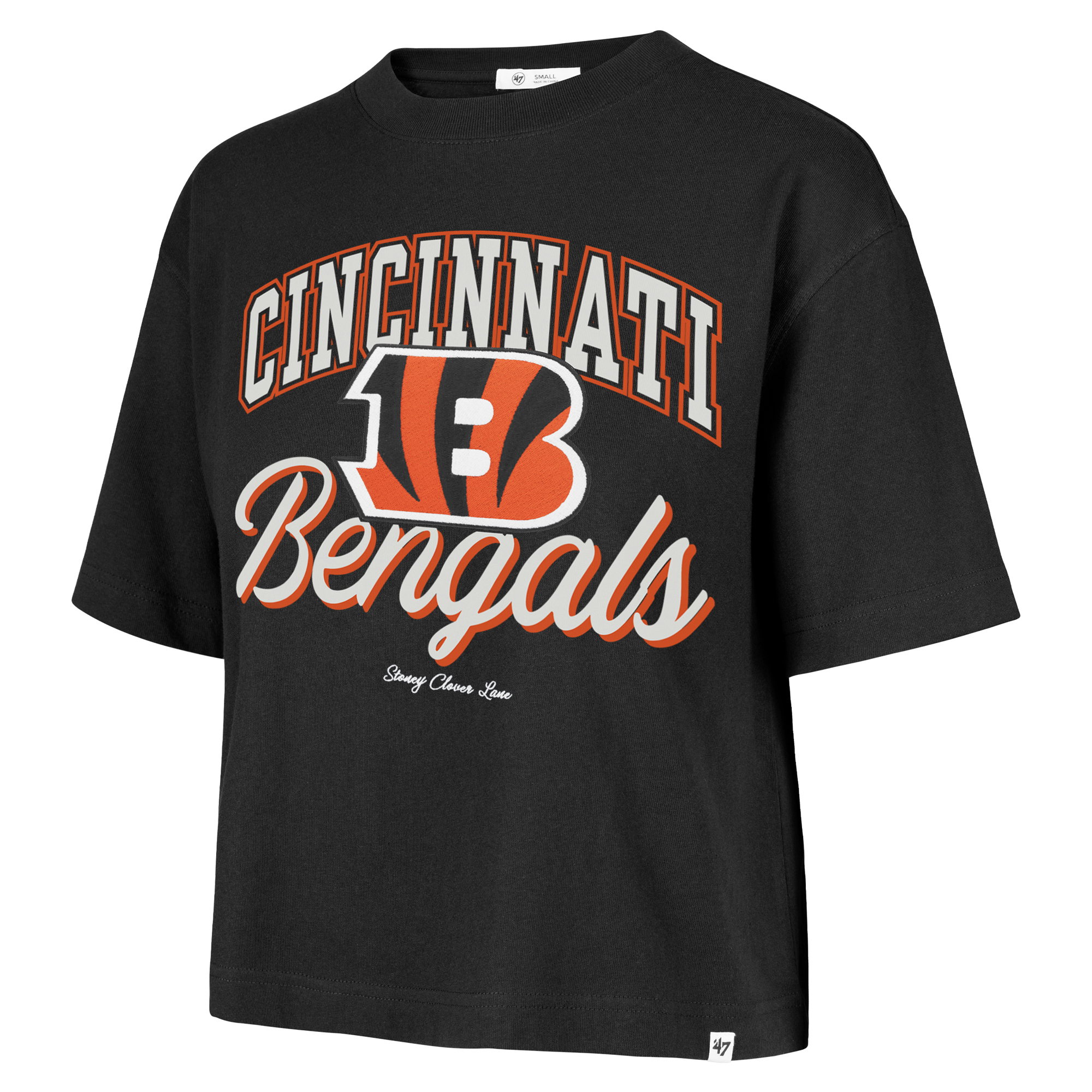 Women's Stoney Clover Lane x '47 Black Cincinnati Bengals Script City Boxy Cropped T-Shirt