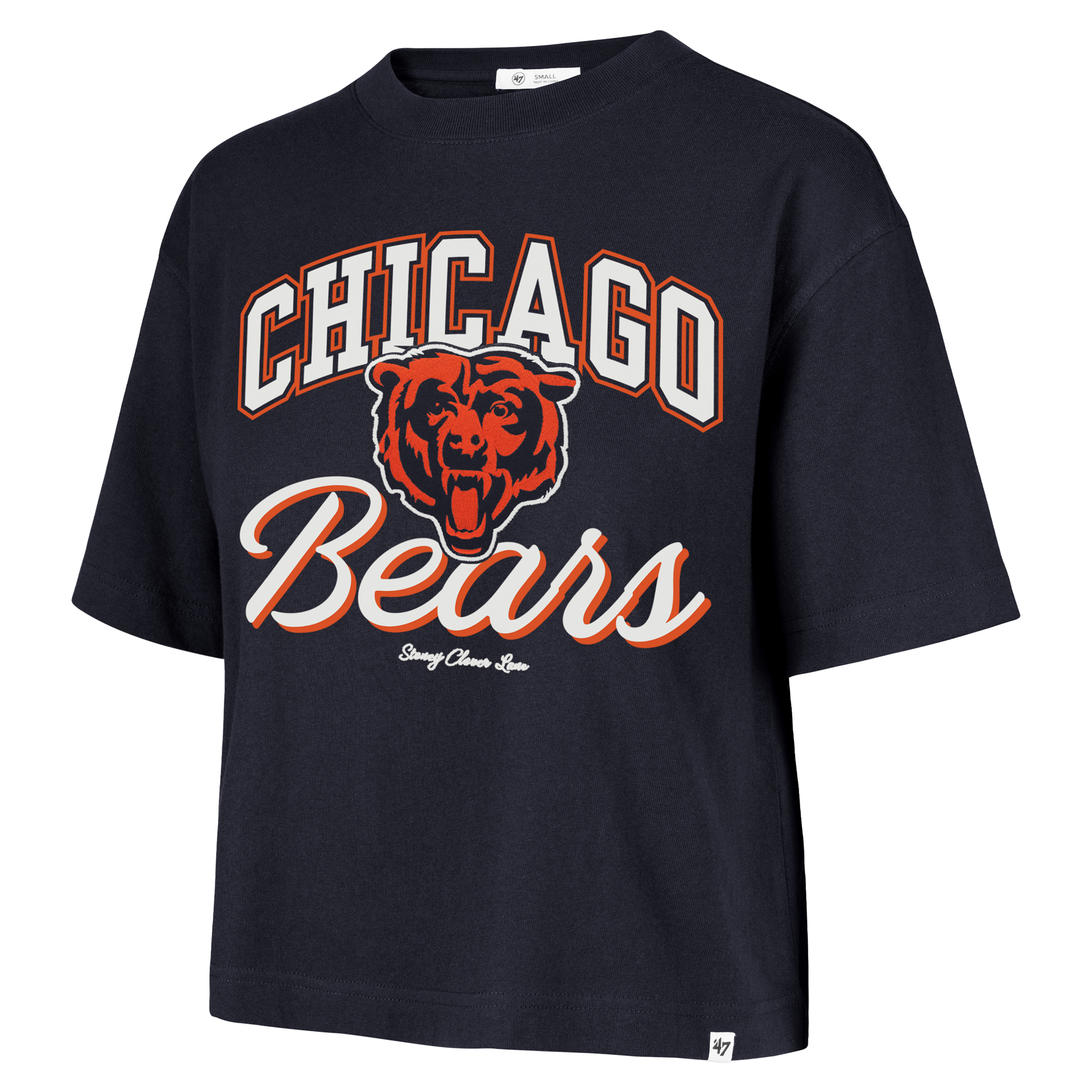 Women's Stoney Clover Lane x '47 Navy Chicago Bears Script City Boxy Cropped T-Shirt