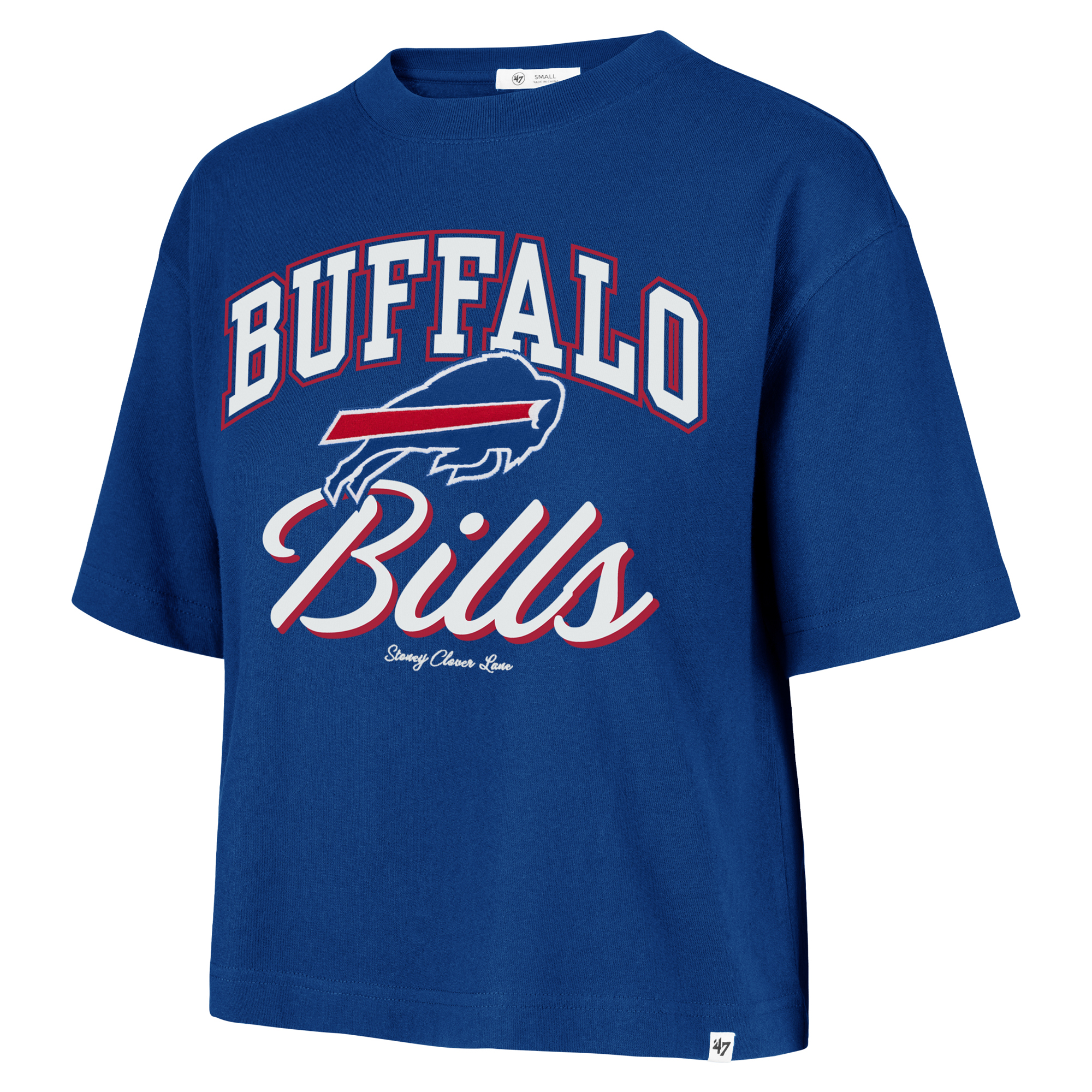Women's Stoney Clover Lane x '47 Royal Buffalo Bills Script City Boxy Cropped T-Shirt