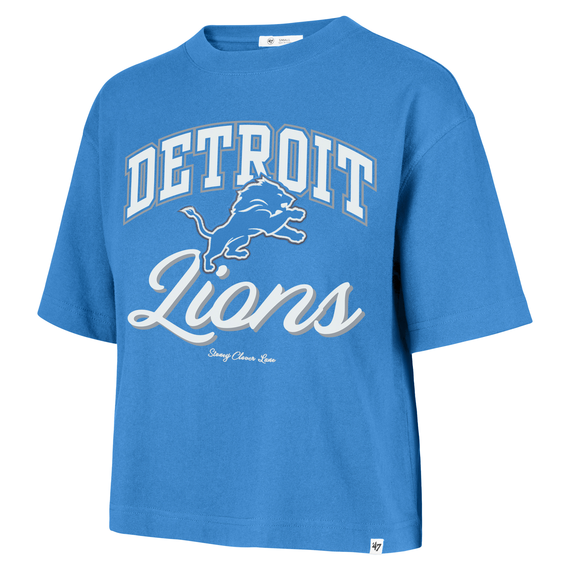 Women's Stoney Clover Lane x '47 Blue Detroit Lions Script City Boxy Cropped T-Shirt