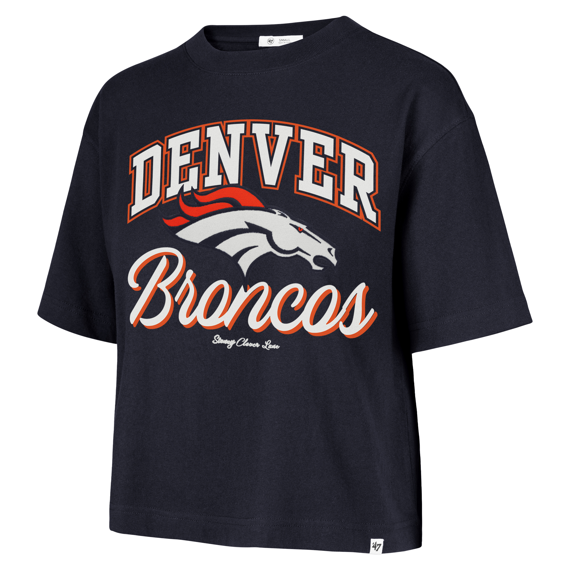 Women's Stoney Clover Lane x '47 Navy Denver Broncos Script City Boxy Cropped T-Shirt