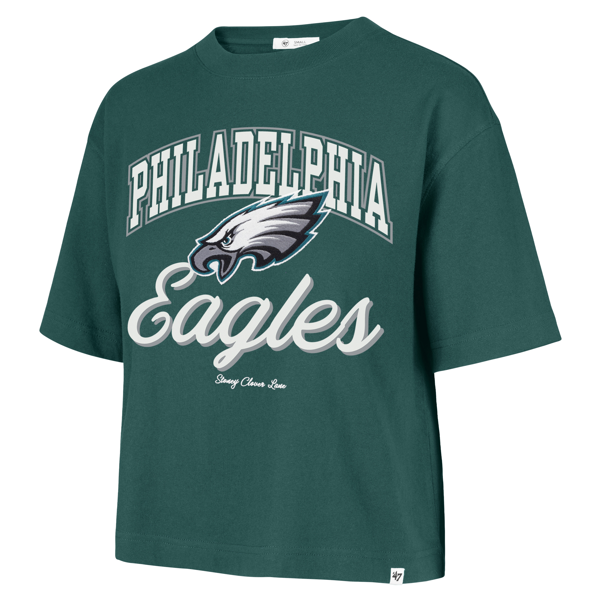 Women's Stoney Clover Lane x '47 Midnight Green Philadelphia Eagles Script City Boxy Cropped T-Shirt