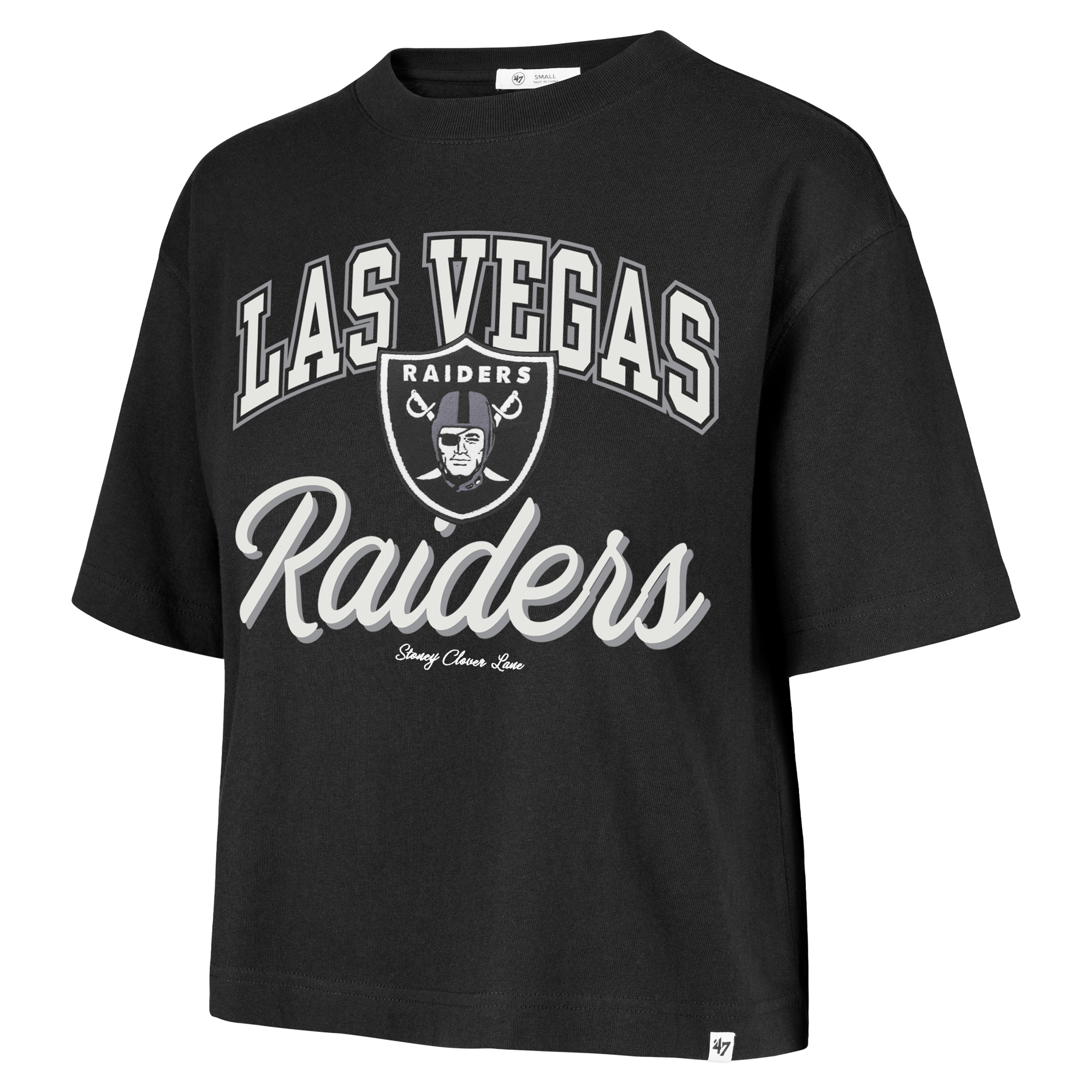 Women's Stoney Clover Lane x '47 Black Las Vegas Raiders Script City Boxy Cropped T-Shirt