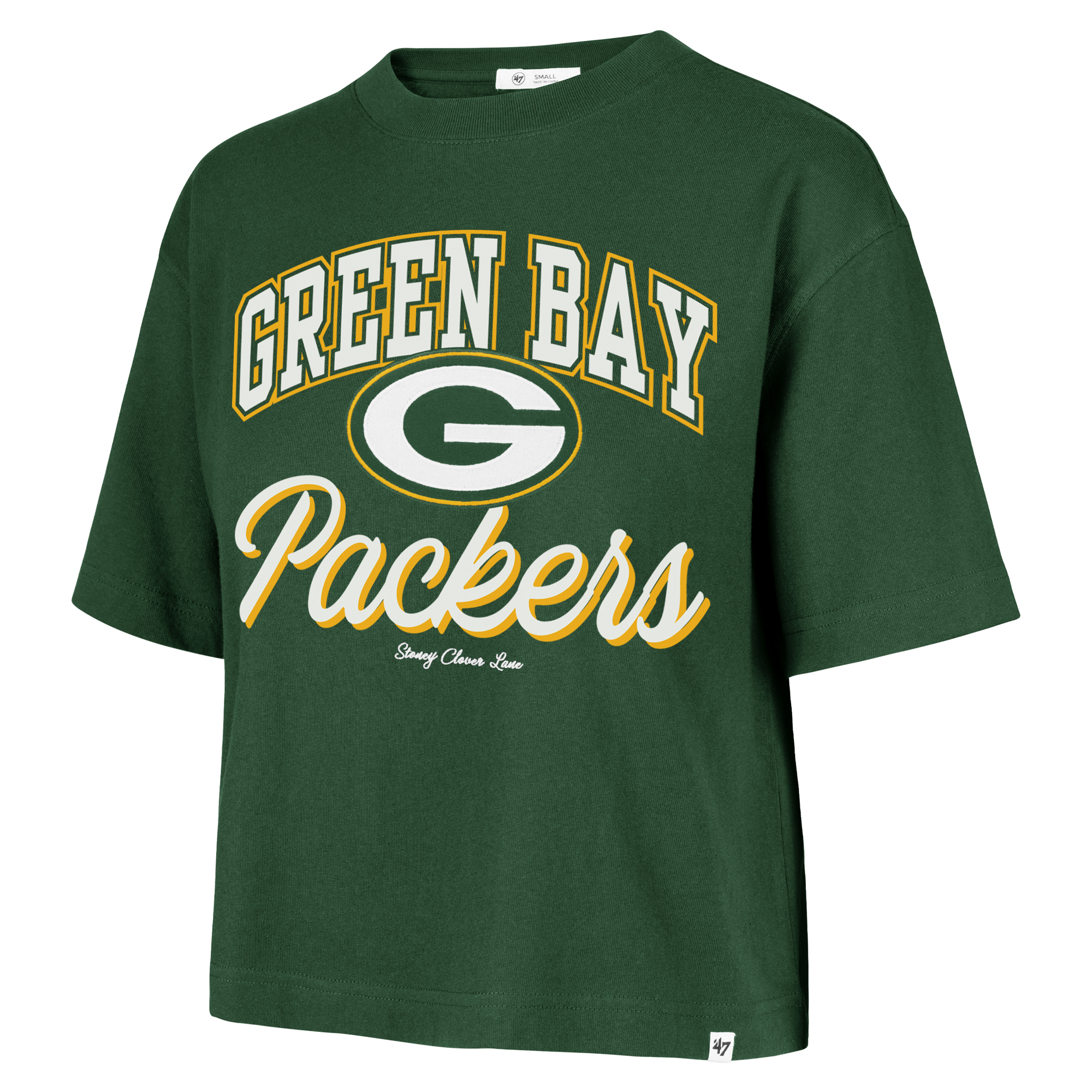 Women's Stoney Clover Lane x '47 Green Green Bay Packers Script City Boxy Cropped T-Shirt