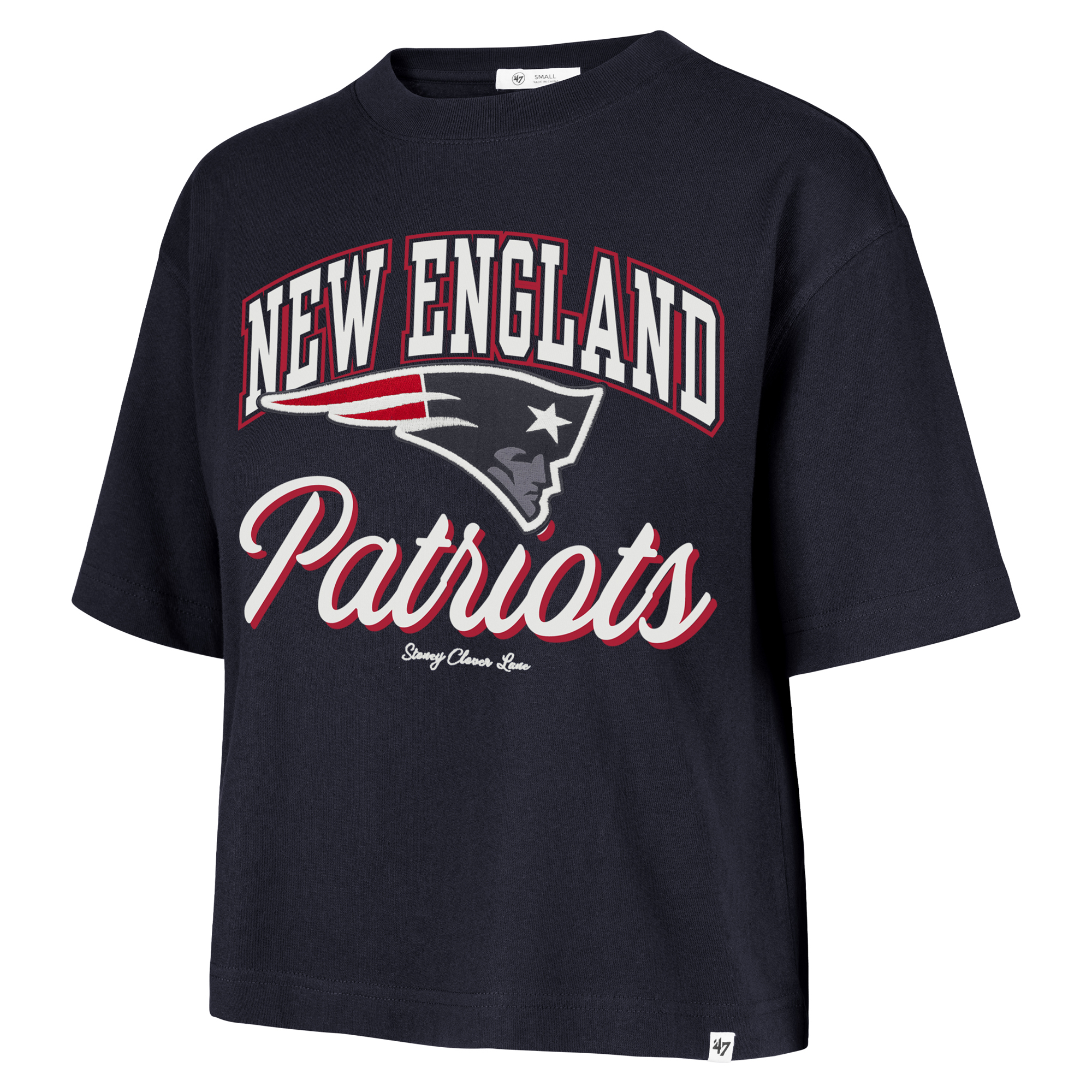 Women's Stoney Clover Lane x '47 Navy New England Patriots Script City Boxy Cropped T-Shirt