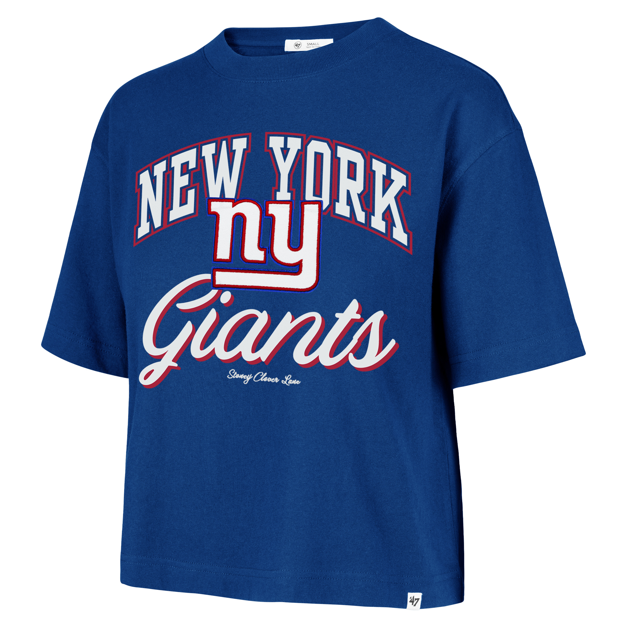 Women's Stoney Clover Lane x '47 Royal New York Giants Script City Boxy Cropped T-Shirt
