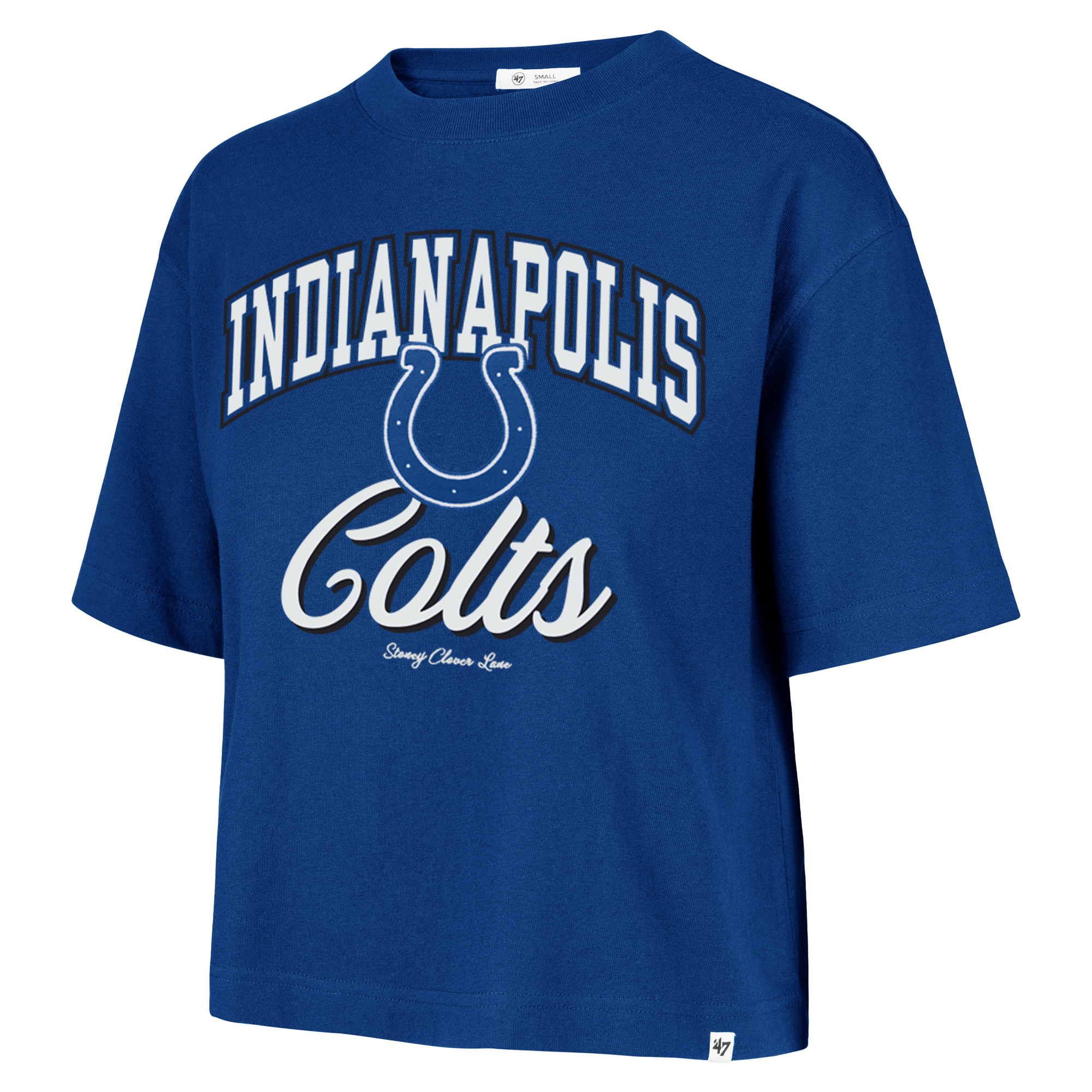 Women's Stoney Clover Lane x '47 Royal Indianapolis Colts Script City Boxy Cropped T-Shirt