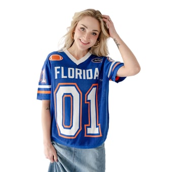 Women's Gameday Social  Royal Florida Gators Knit Football Jersey Sweater