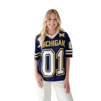 Women's Gameday Social  Navy Michigan Wolverines Knit Football Jersey Sweater
