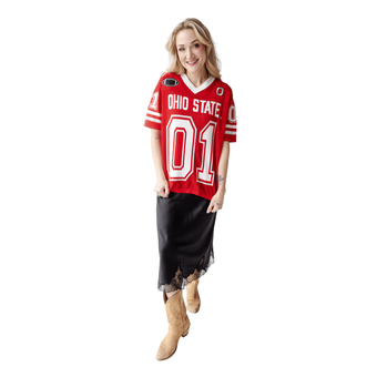 Women's Gameday Social  Scarlet Ohio State Buckeyes Knit Football Jersey Sweater